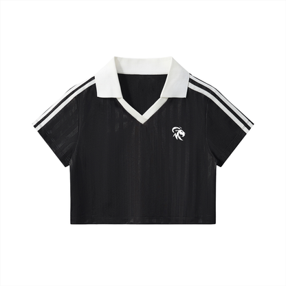 Contrast Collar Striped Cropped Jersey